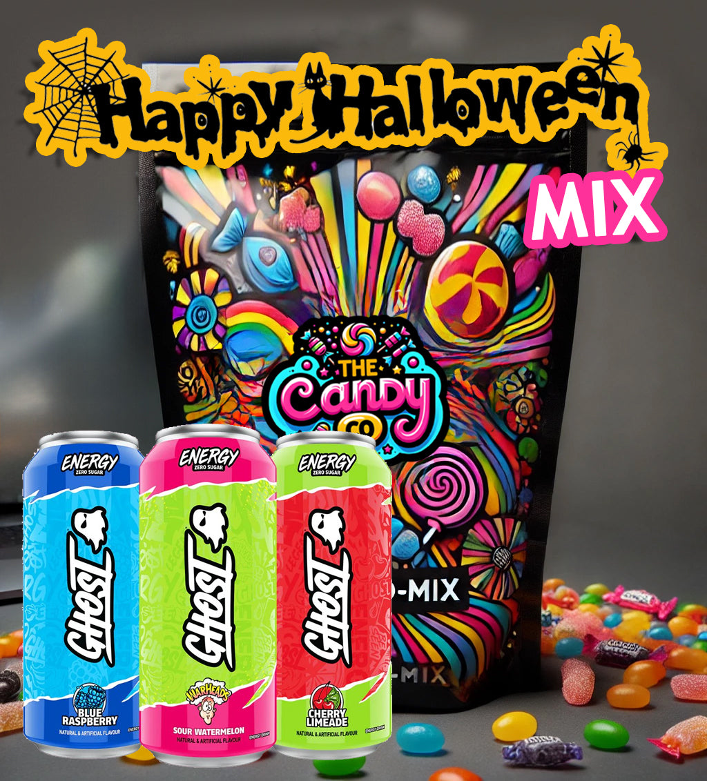 Halloween Pick & Mix Bundle – 1kg Sweets + 3 Ghost Energy Drinks