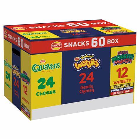Walkers Snacks 60 Box (Monster Beef, Monster Pickled Onion, Monster Flamin Hot, Wotsits, Quavers)