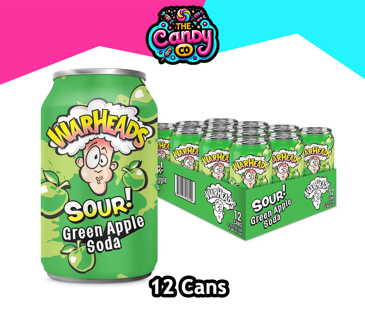 Warheads Green Apple Soda Cans x 12
